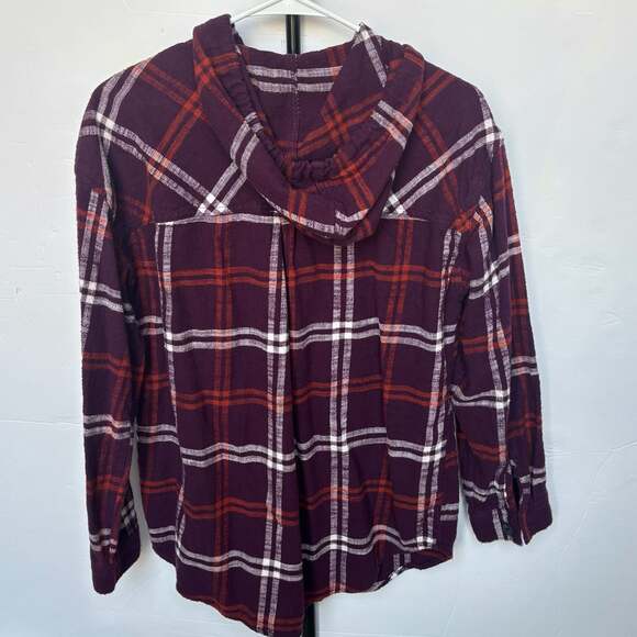 Maurices Purple Plaid Hooded Flannel Shirt Size Medium - Picture 4 of 6